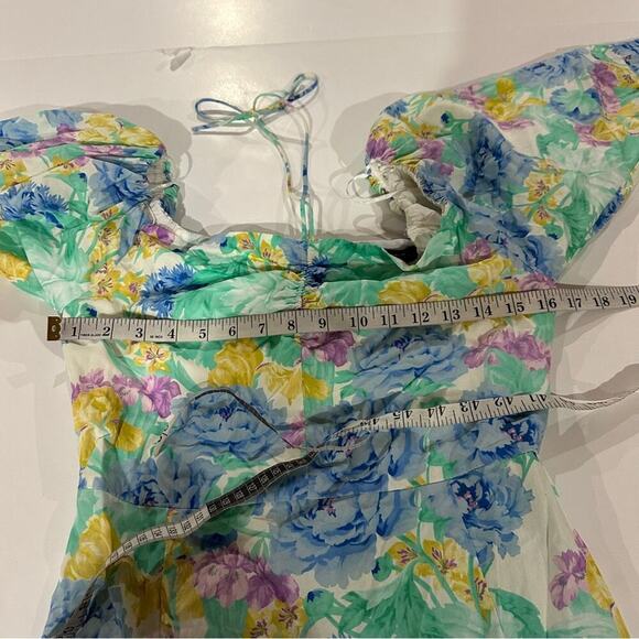 Zara Poplin Off the Shoulder Multicolor Floral Watercolor Mini Dress Size M - Picture 9 of 10